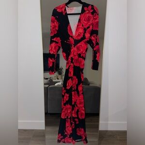 Elegant Red Floral Women's Dress